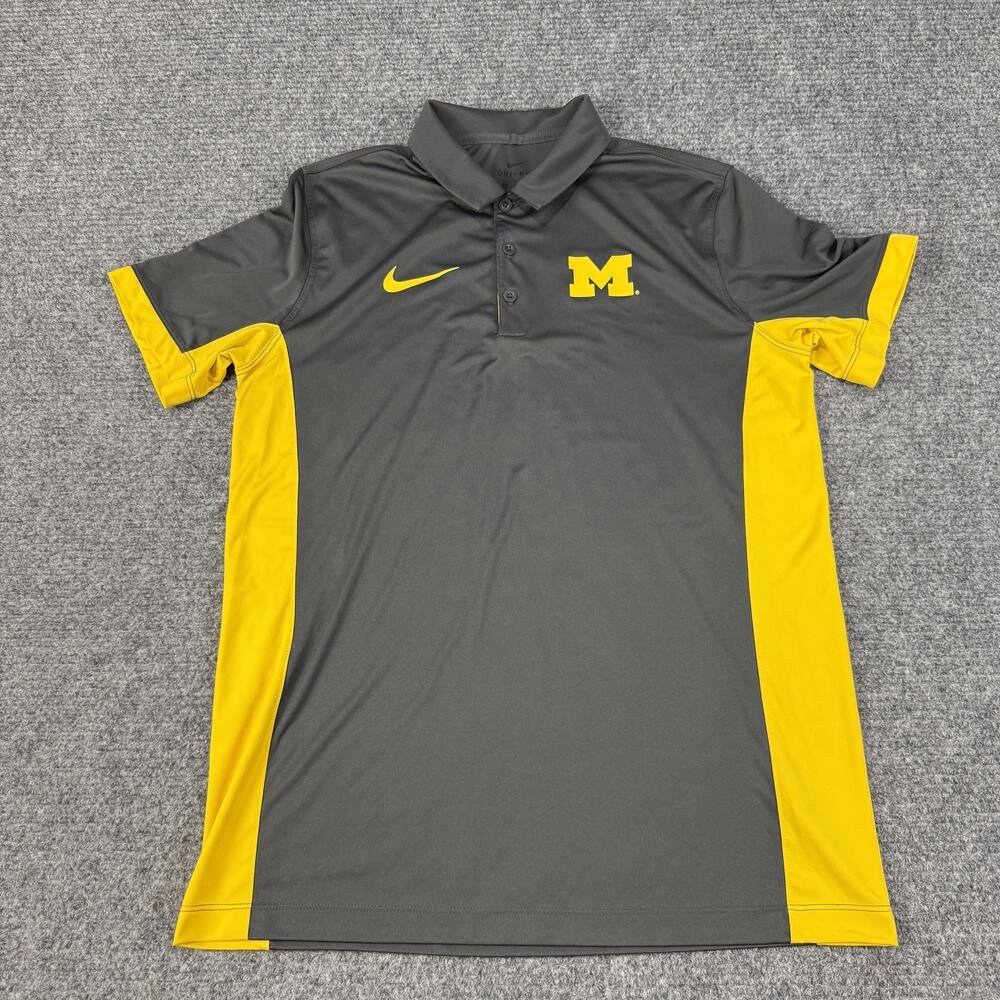 Michigan Wolverines Polo Shirt Mens Large Gray Yellow NCAA Nike Dri Fit Golf
